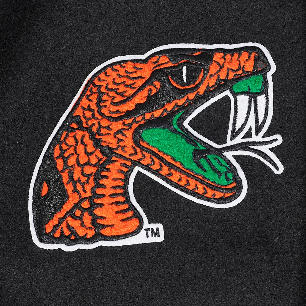 FLORIDA A&M UNIVERSITY CLASSIC RIB WOOL VARSITY JACKET (BLACK/GREEN)