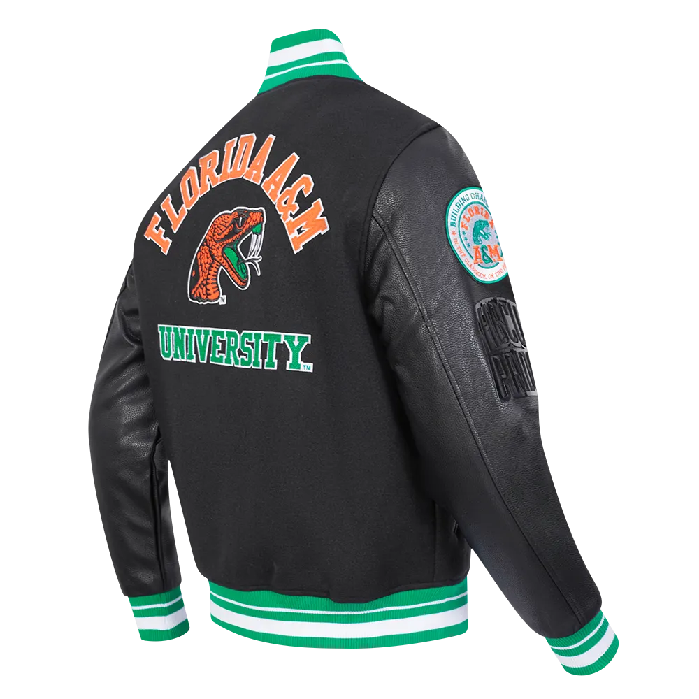 FLORIDA A&M UNIVERSITY CLASSIC RIB WOOL VARSITY JACKET (BLACK/GREEN)