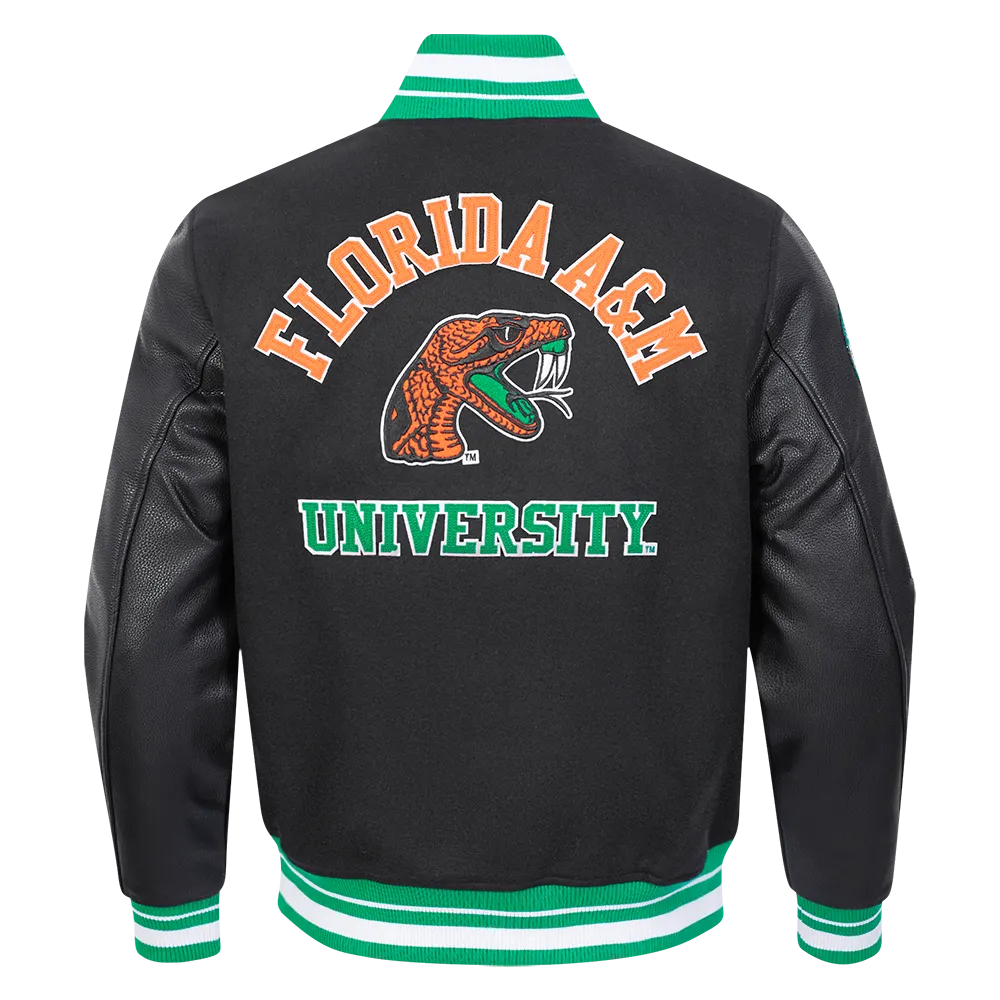 FLORIDA A&M UNIVERSITY CLASSIC RIB WOOL VARSITY JACKET (BLACK/GREEN)