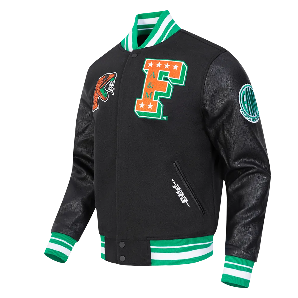 FLORIDA A&M UNIVERSITY CLASSIC RIB WOOL VARSITY JACKET (BLACK/GREEN)