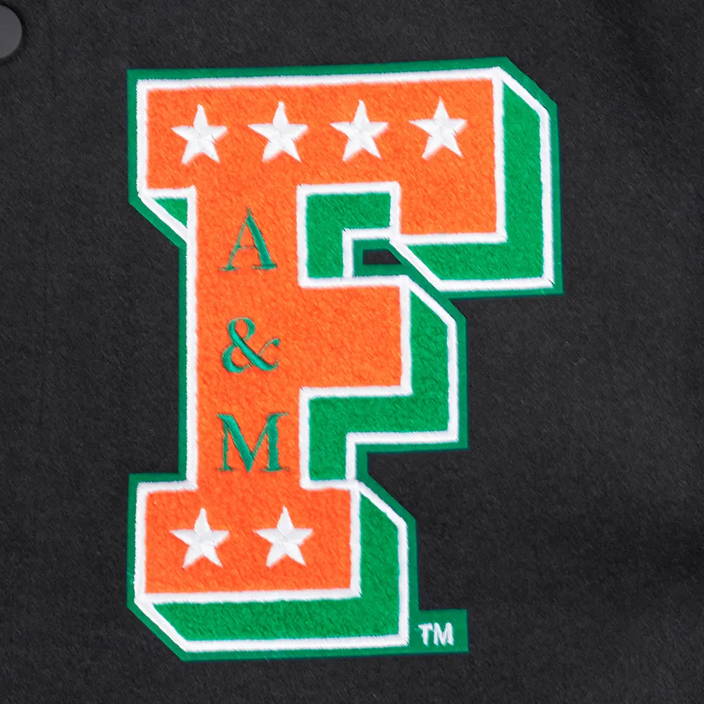 FLORIDA A&M UNIVERSITY CLASSIC RIB WOOL VARSITY JACKET (BLACK/GREEN)