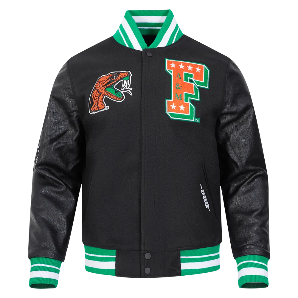 FLORIDA A&M UNIVERSITY CLASSIC RIB WOOL VARSITY JACKET (BLACK/GREEN)