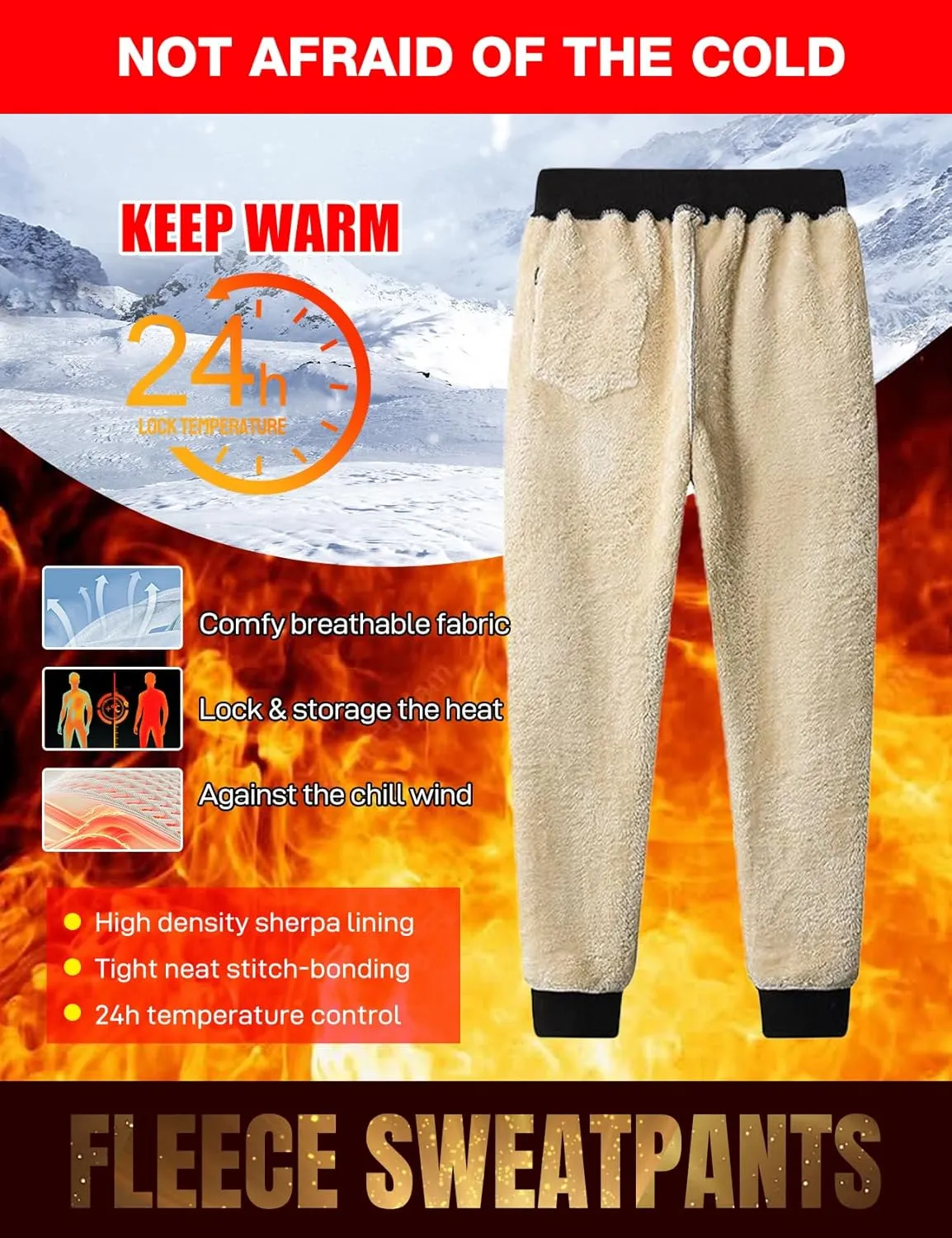 Flygo Men's Fleece Pants Winter Warm Joggers Pants Active Sherpa Lined Sweatpants
