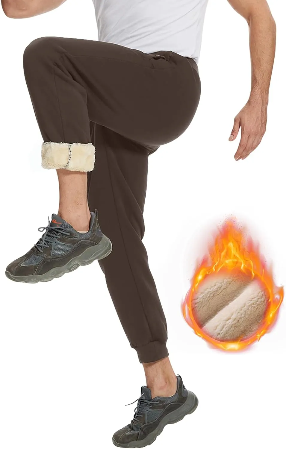 Flygo Men's Fleece Pants Winter Warm Joggers Pants Active Sherpa Lined Sweatpants