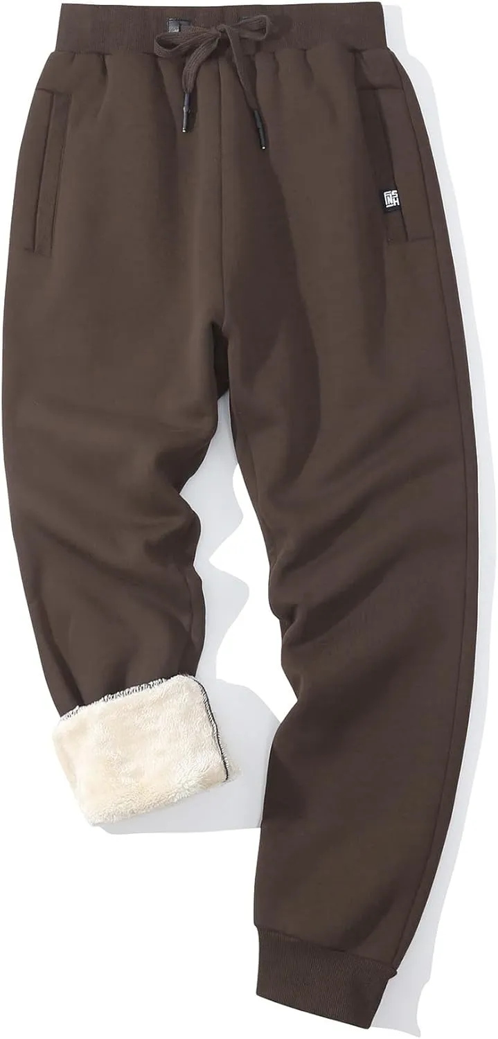 Flygo Men's Fleece Pants Winter Warm Joggers Pants Active Sherpa Lined Sweatpants