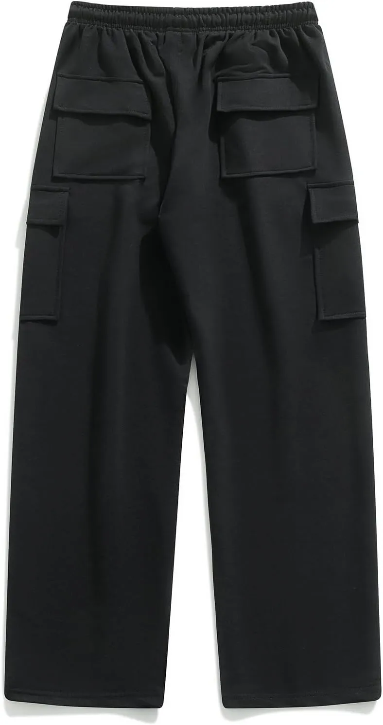 FoxQ Women's Cargo Sweatpants Athletic Wide Leg High-Waisted Baggy Trousers for Casual Wear & Jogging Workout Yoga