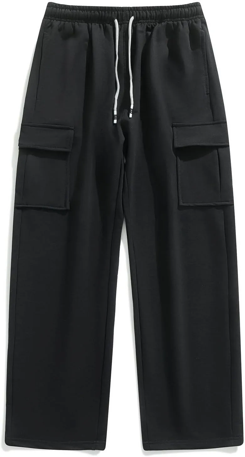 FoxQ Women's Cargo Sweatpants Athletic Wide Leg High-Waisted Baggy Trousers for Casual Wear & Jogging Workout Yoga