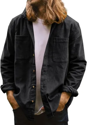 Gafeng Men's Casual Button Down Shirts Corduroy Long Sleeve Regular Fit Shacket Jacket with Flap Pocket