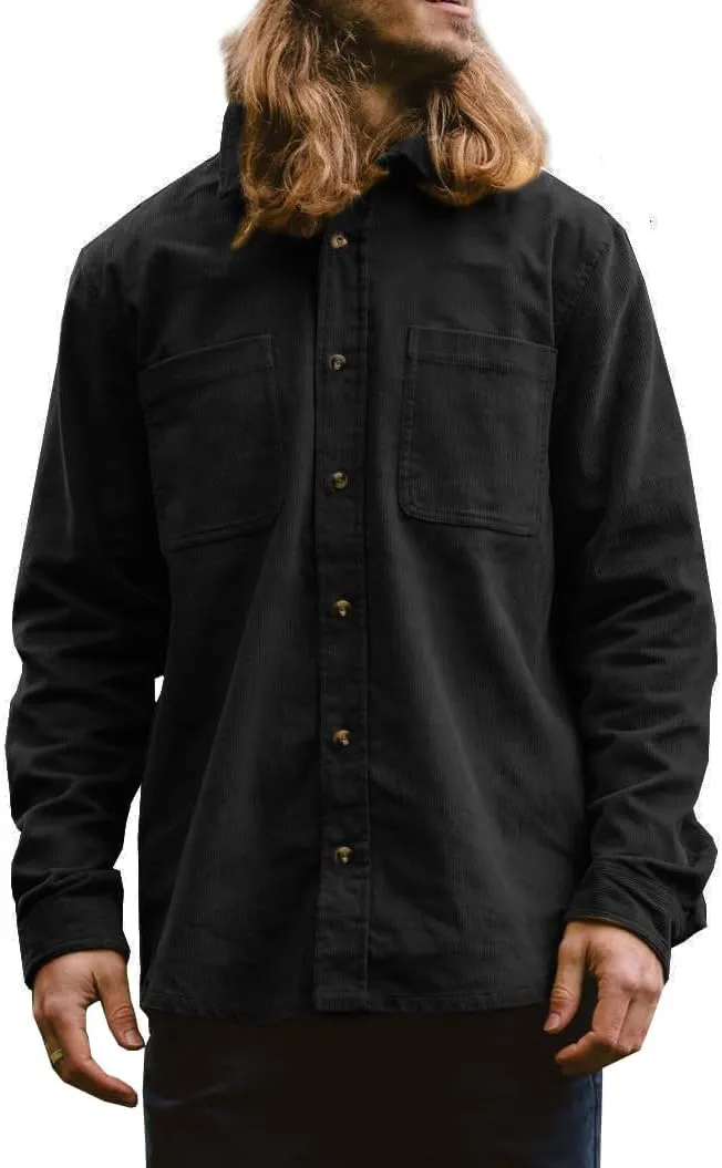 Gafeng Men's Casual Button Down Shirts Corduroy Long Sleeve Regular Fit Shacket Jacket with Flap Pocket