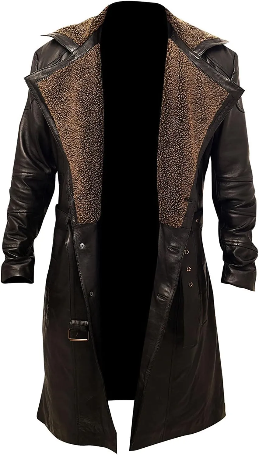 german ww2 trench coat-USC Men's Classic Trend Fur Collar Warm Cozy Real Leather Jacket Coat (Medium)