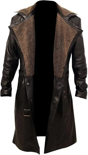 german ww2 trench coat-USC Men's Classic Trend Fur Collar Warm Cozy Real Leather Jacket Coat (Medium)