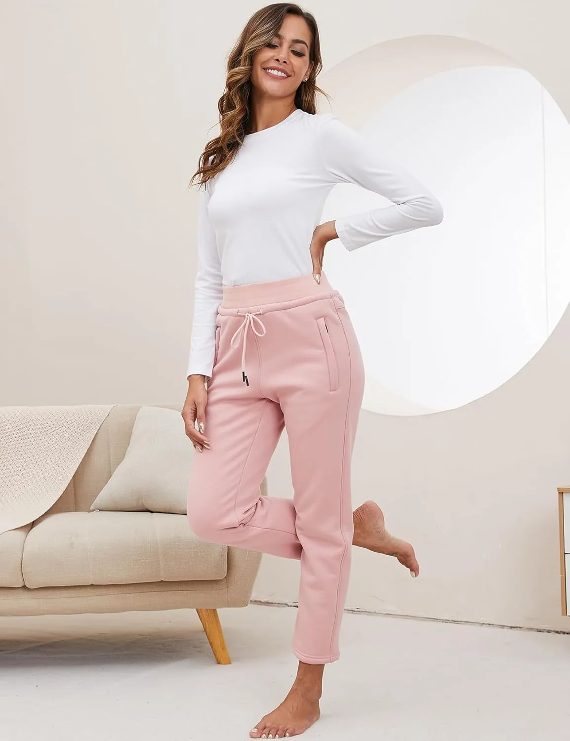 Gihuo Women's Winter Fleece Pants Sherpa Lined Sweatpants Active Running Jogger Pants