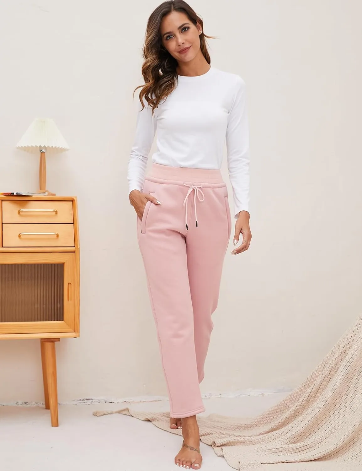 Gihuo Women's Winter Fleece Pants Sherpa Lined Sweatpants Active Running Jogger Pants