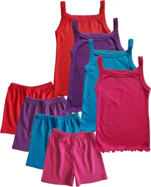 Girls' Matching Cotton Camisole Tank Top Undershirt & Underwear 8 Piece Set