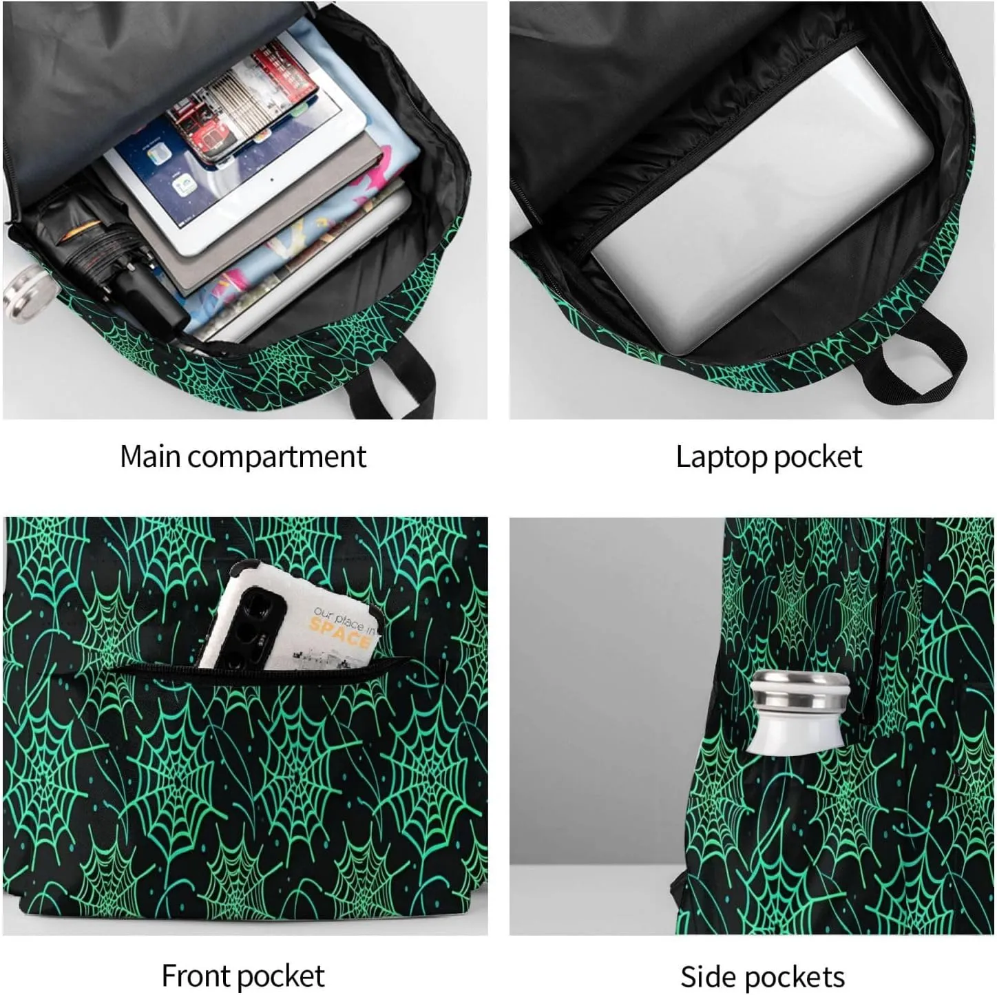 Glow in the Dark Spider Web Adult Backpacks 15 Inch Laptop Backpack Travel Bag for Men Women Gifts