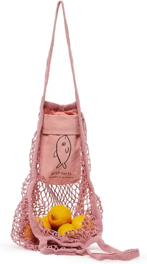 Graf Lantz Tote - Net Mesh Market Tote Bag, 100% Cotton Grocery Bag, Collapsible, Reusable, Washable, Shopping Bag, Rose