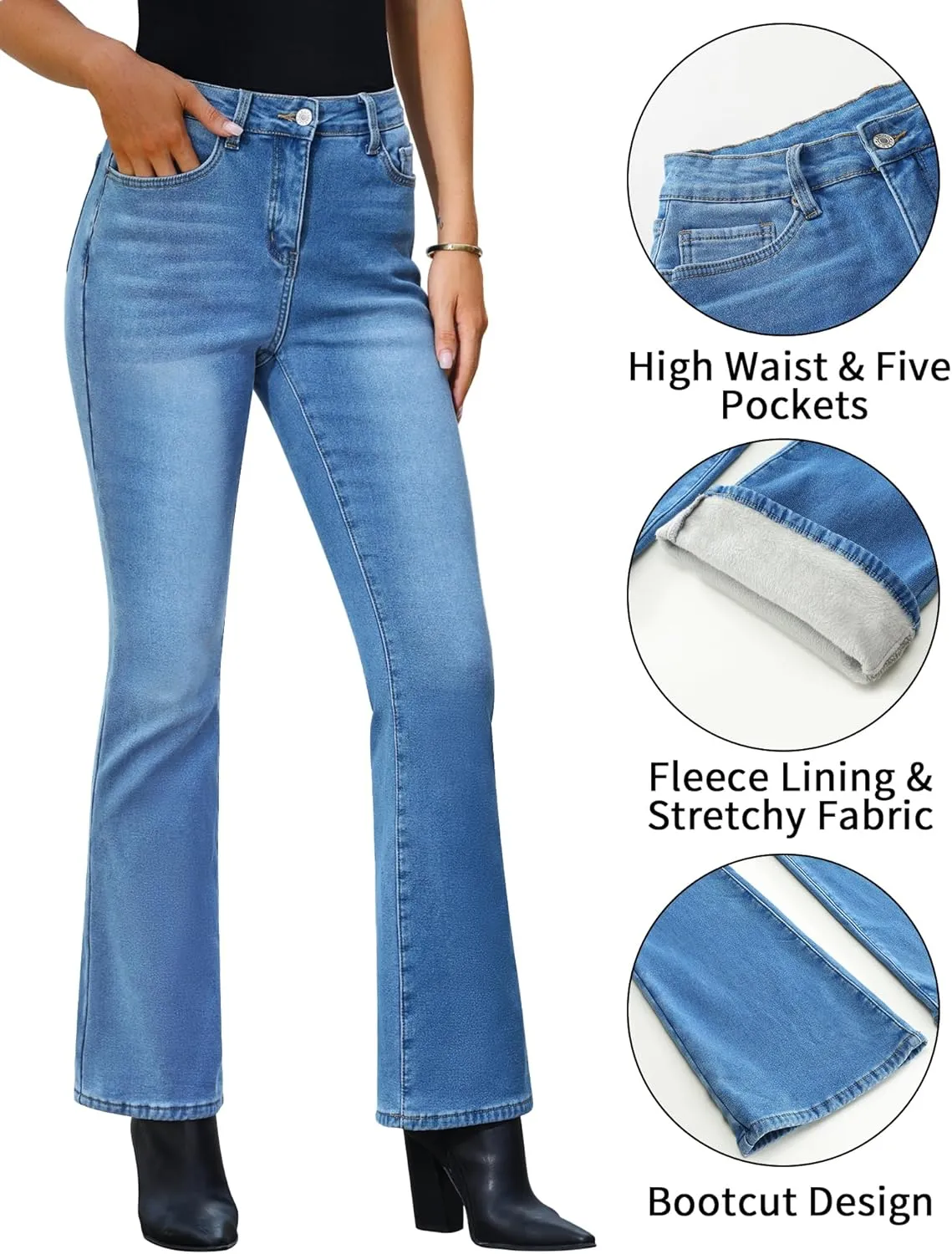 GRAPENT Bootcut Jeans for Women High Waist Stretchy Fleece Lined Pants Flare Jeans Denim Thermal Pants Winter Clothes