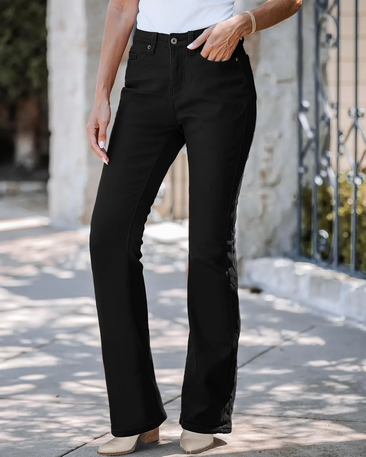 GRAPENT Bootcut Jeans for Women High Waist Stretchy Fleece Lined Pants Flare Jeans Denim Thermal Pants Winter Clothes