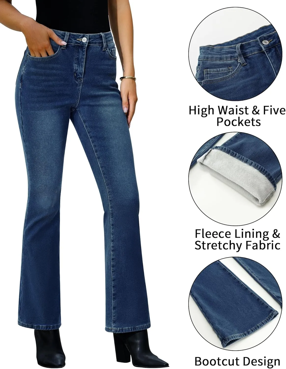 GRAPENT Bootcut Jeans for Women High Waist Stretchy Fleece Lined Pants Flare Jeans Denim Thermal Pants Winter Clothes