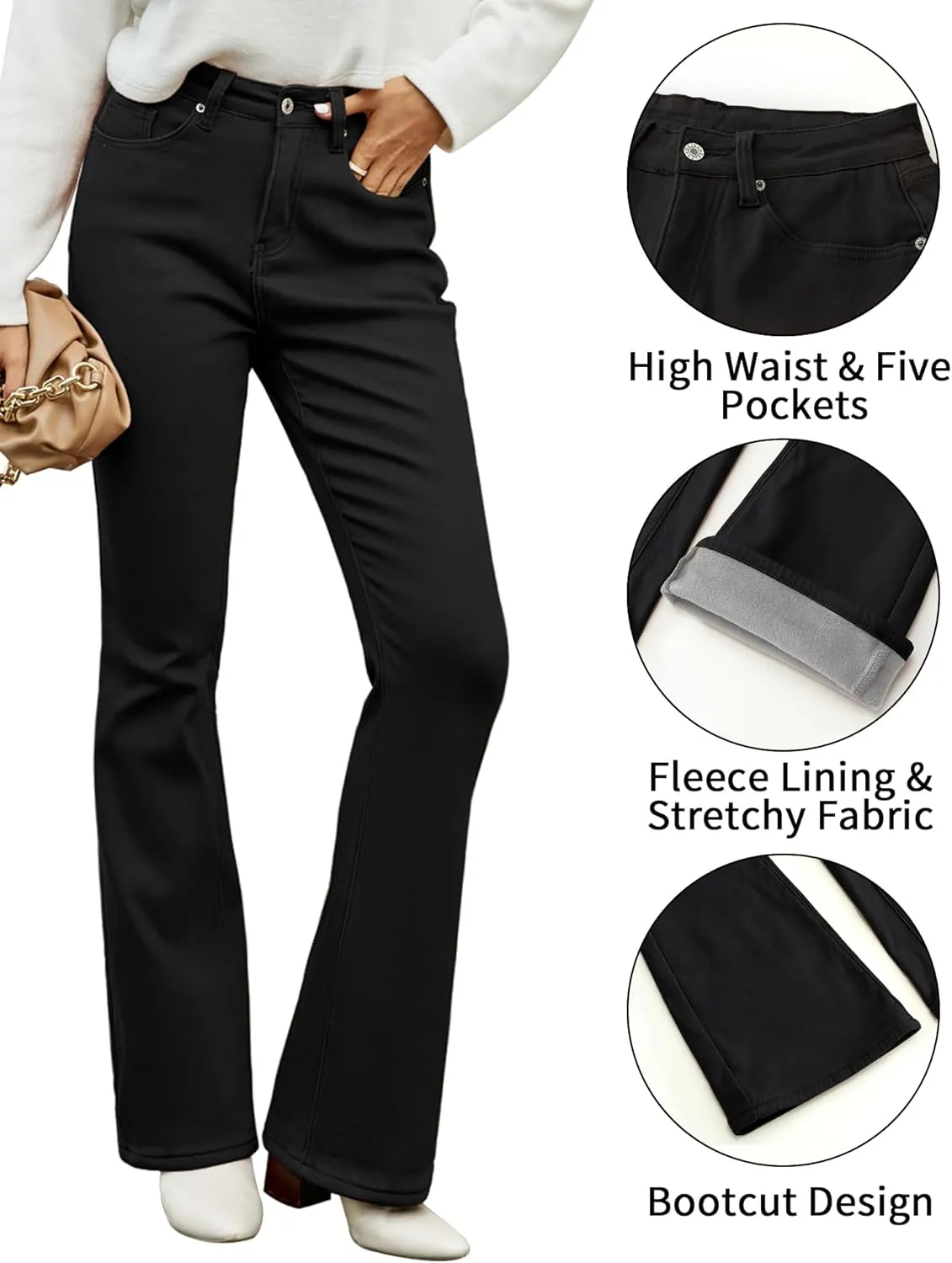GRAPENT Bootcut Jeans for Women High Waist Stretchy Fleece Lined Pants Flare Jeans Denim Thermal Pants Winter Clothes