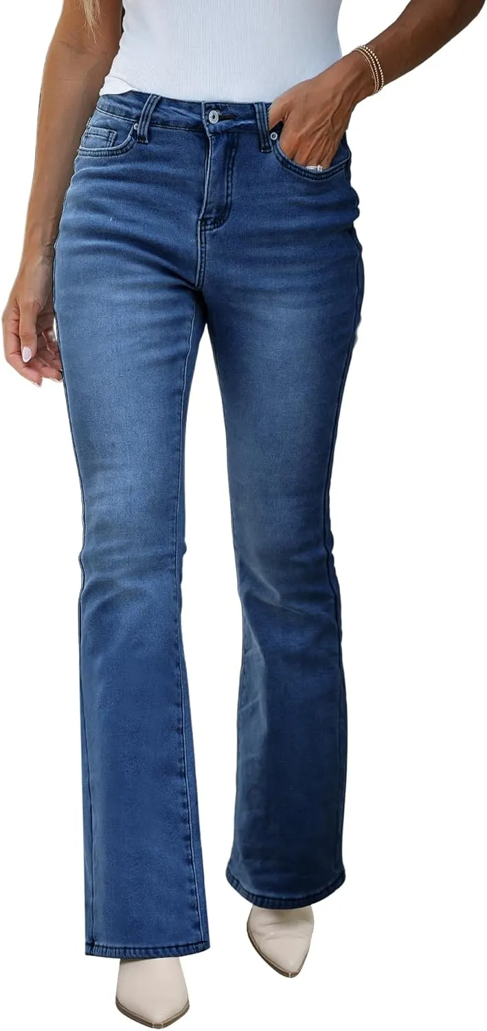 GRAPENT Bootcut Jeans for Women High Waist Stretchy Fleece Lined Pants Flare Jeans Denim Thermal Pants Winter Clothes