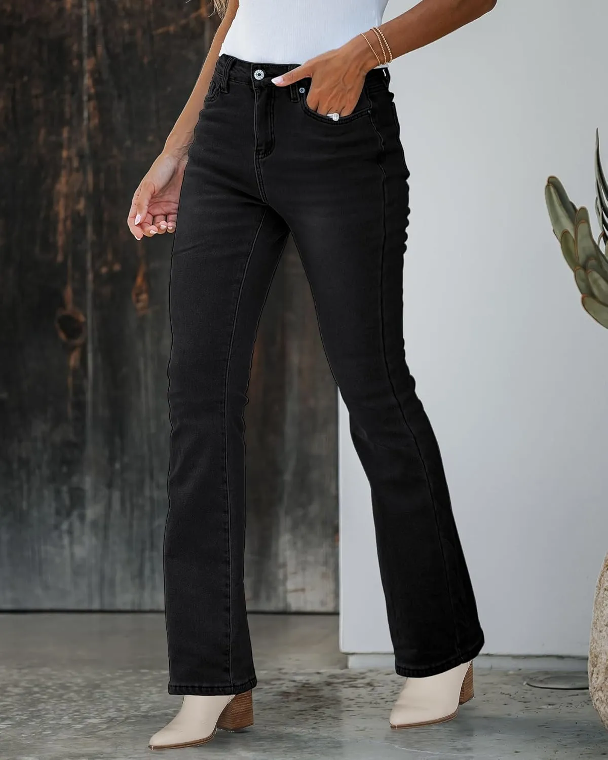 GRAPENT Bootcut Jeans for Women High Waist Stretchy Fleece Lined Pants Flare Jeans Denim Thermal Pants Winter Clothes