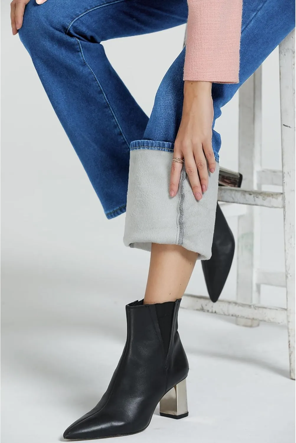 GRAPENT Bootcut Jeans for Women High Waist Stretchy Fleece Lined Pants Flare Jeans Denim Thermal Pants Winter Clothes