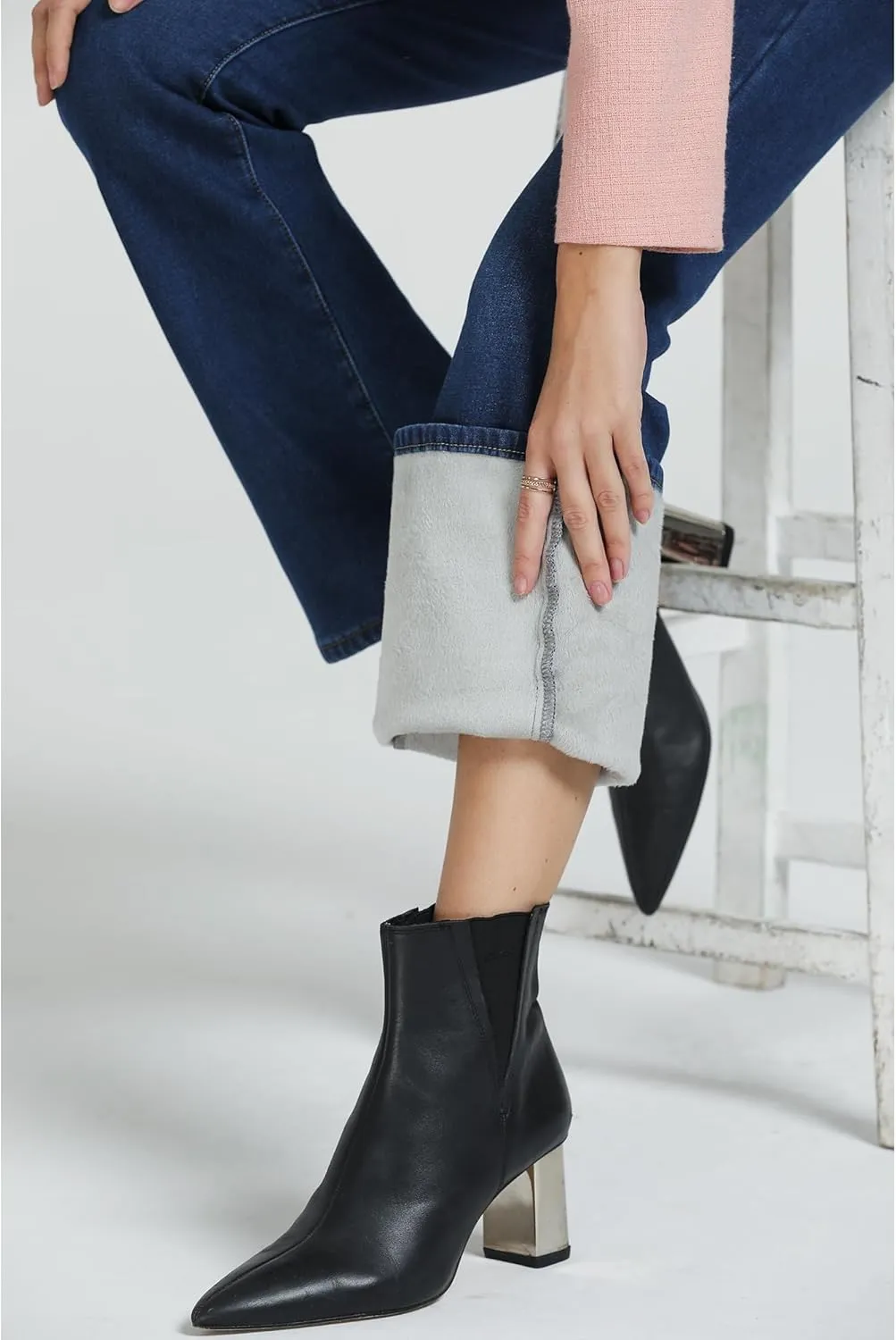 GRAPENT Bootcut Jeans for Women High Waist Stretchy Fleece Lined Pants Flare Jeans Denim Thermal Pants Winter Clothes