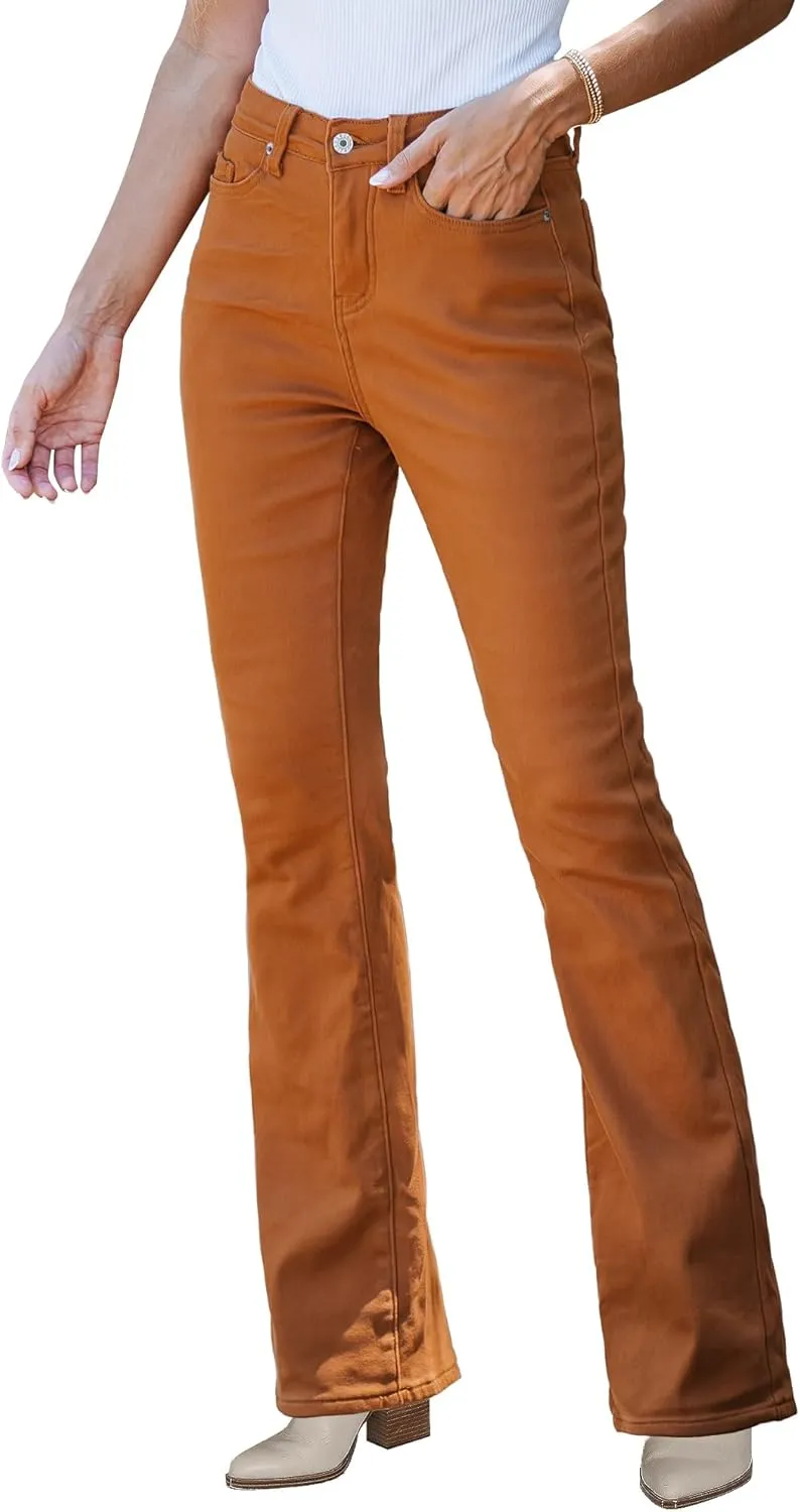 GRAPENT Bootcut Jeans for Women High Waist Stretchy Fleece Lined Pants Flare Jeans Denim Thermal Pants Winter Clothes