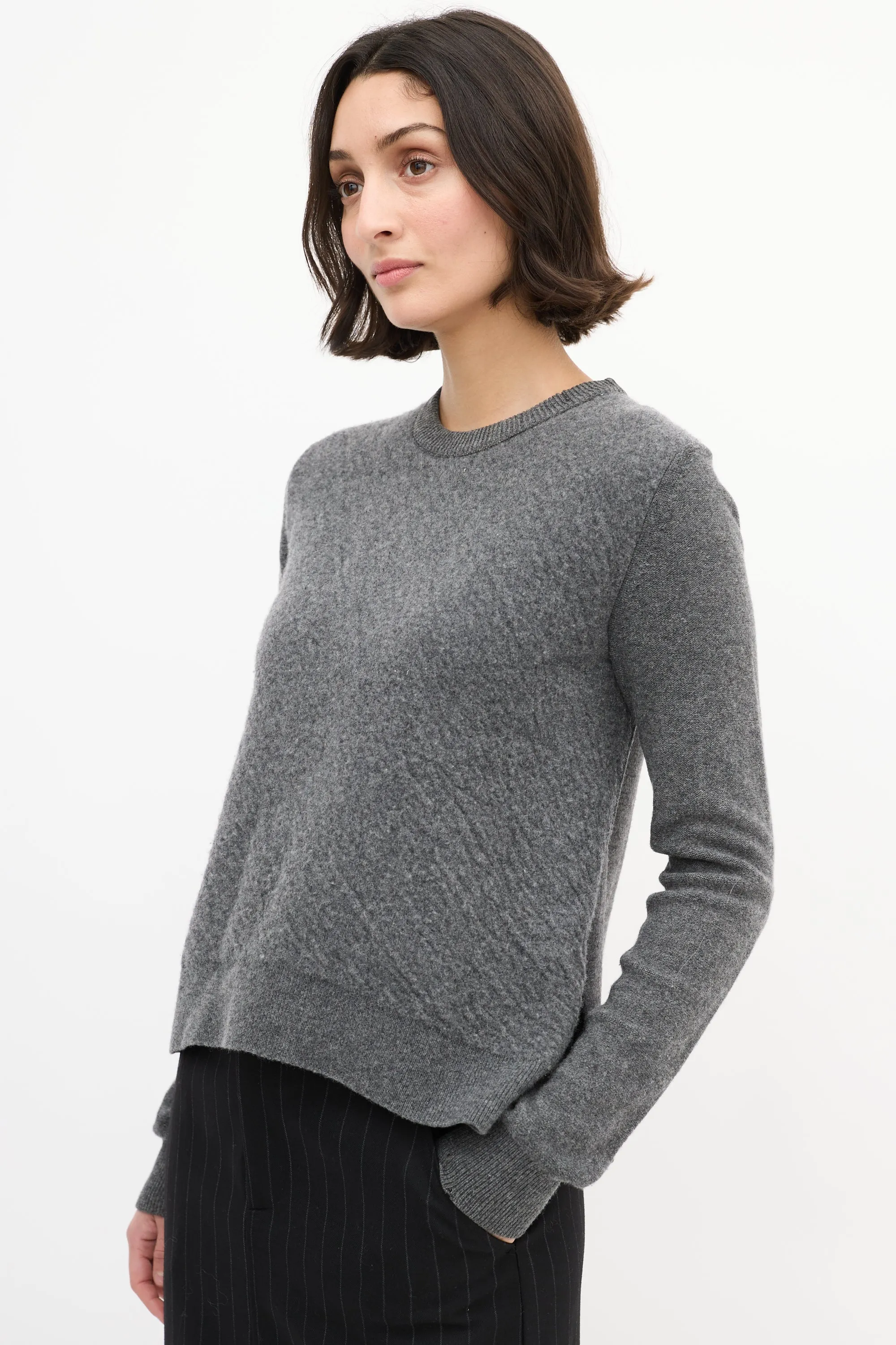 Grey Wool Side Vent Panelled Sweater