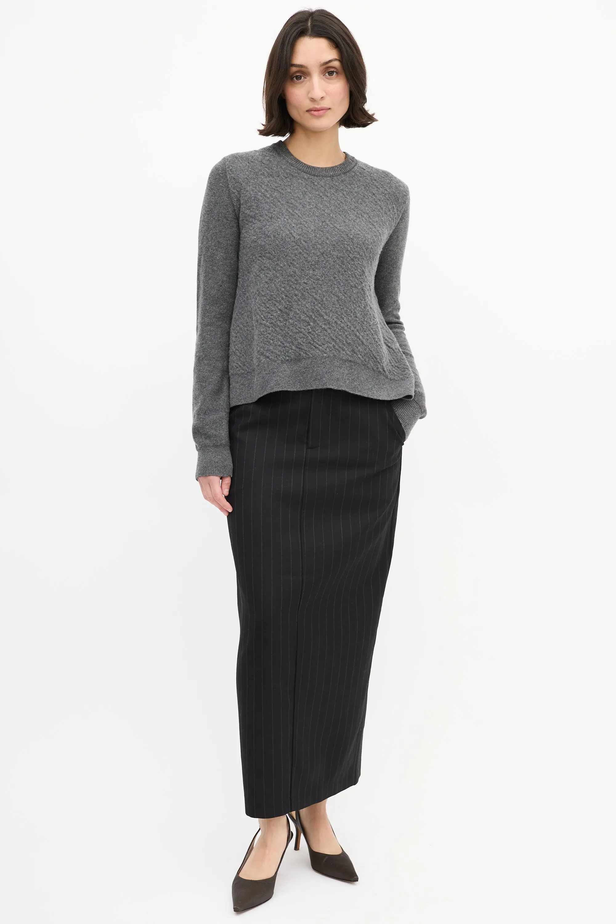 Grey Wool Side Vent Panelled Sweater