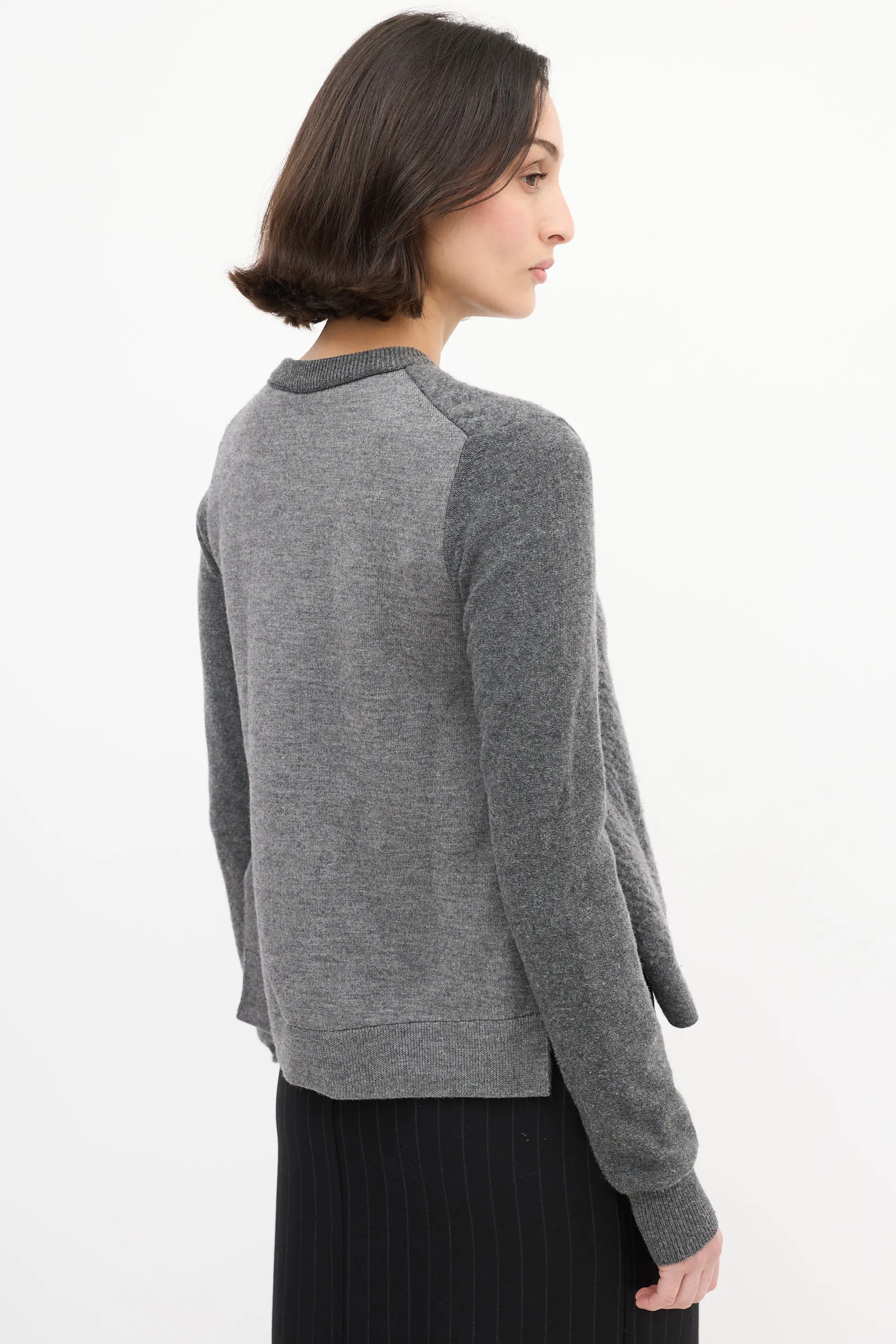 Grey Wool Side Vent Panelled Sweater