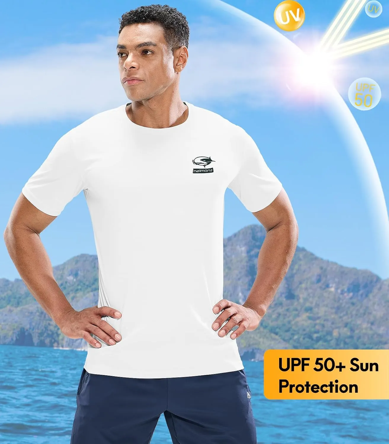 Haimont Men's UPF 50  Sun Protection Fishing Shirts Short Sleeve Quick Dry Swim T-Shirt UV Workout Athletic Tee Shirt