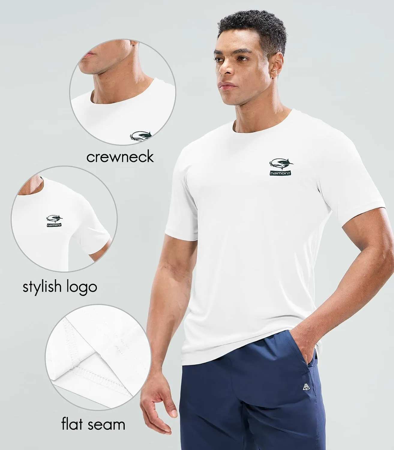 Haimont Men's UPF 50  Sun Protection Fishing Shirts Short Sleeve Quick Dry Swim T-Shirt UV Workout Athletic Tee Shirt