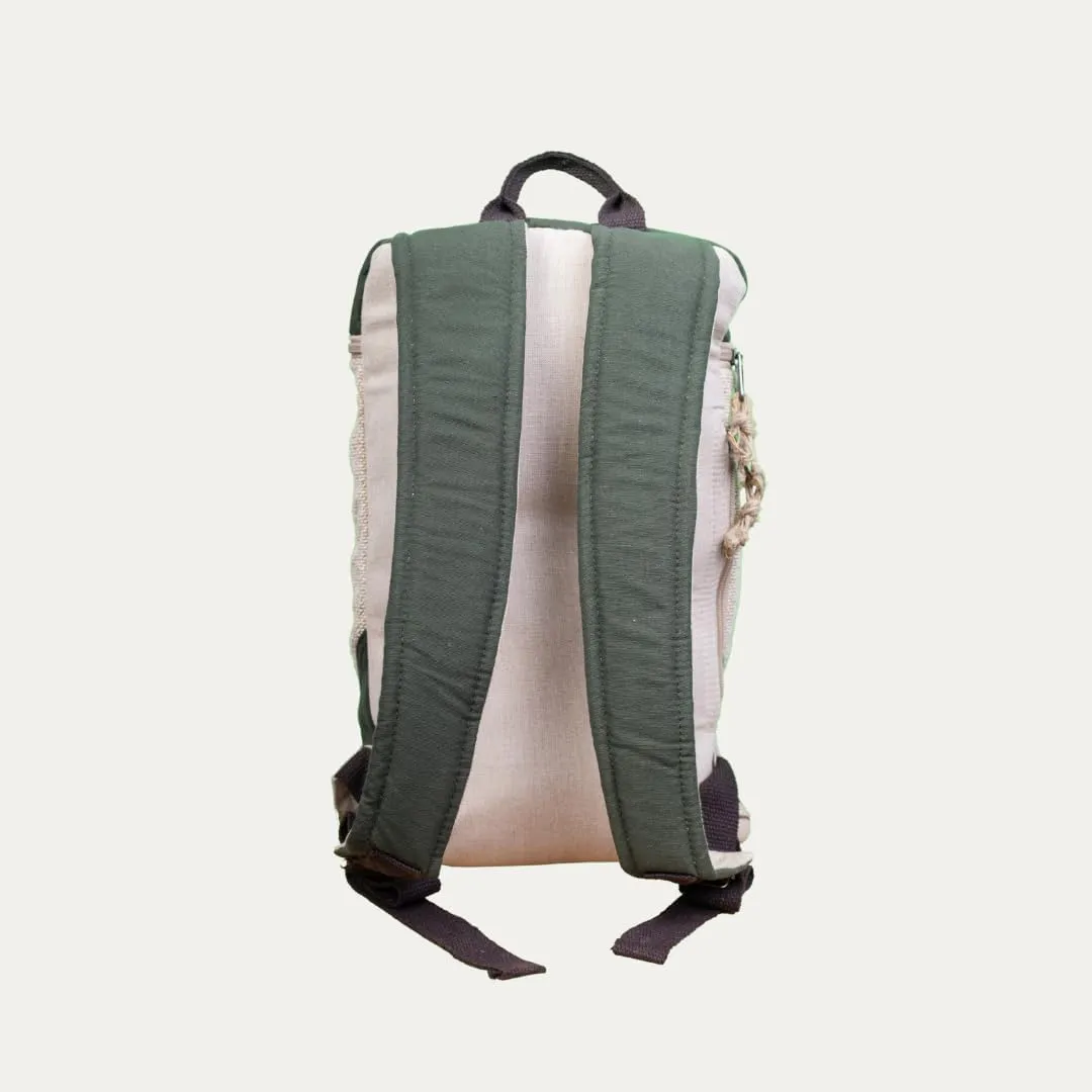 Handcrafted Hemp Backpack, Olive Green, Spacious Multi-Pocket Backpack with Cotton Lining, Durable, Stylish Everyday Backpack for Travel, Work, Hiking, and Daily Use