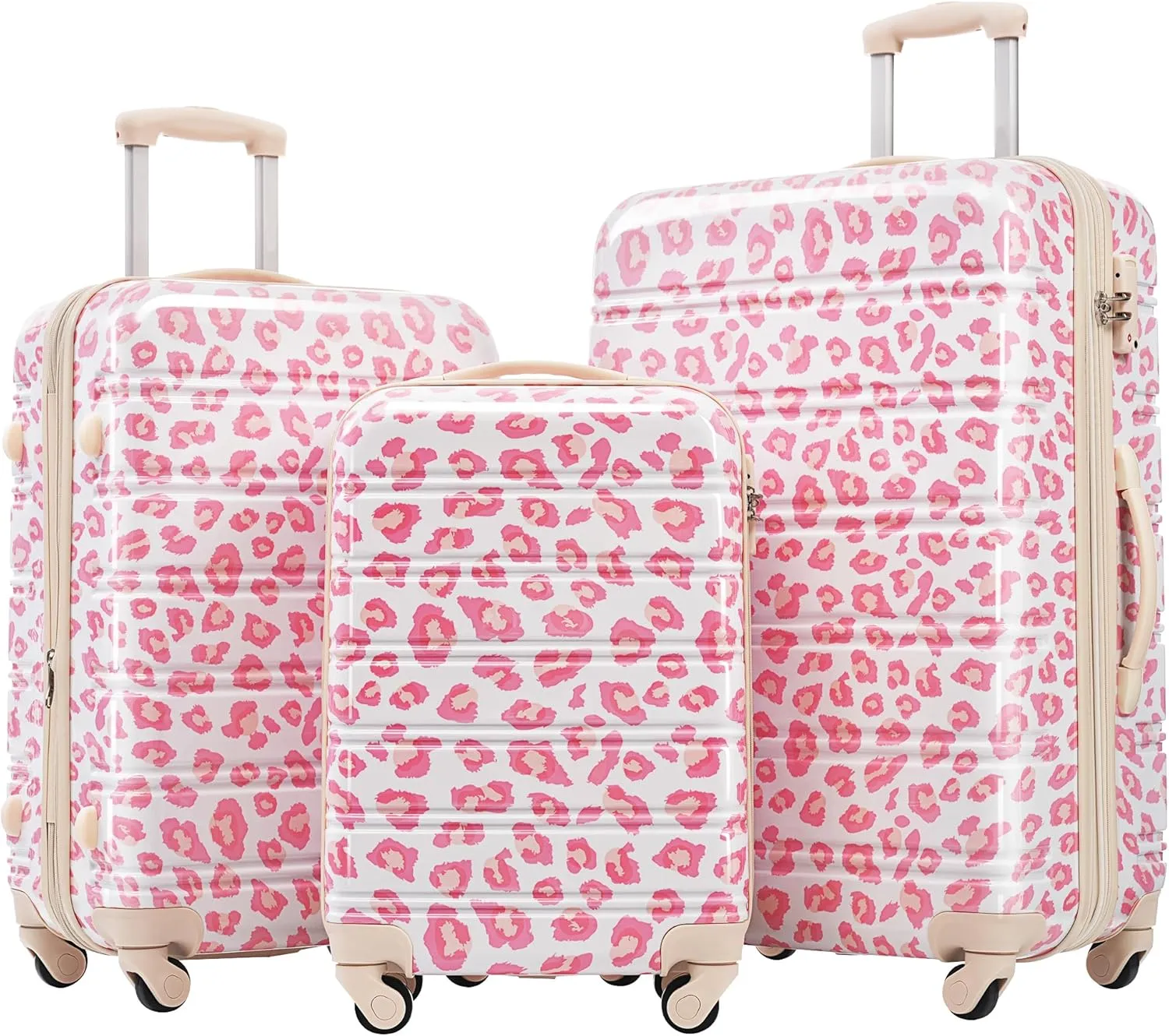 Hardshell Luggage Sets 3pcs Spinner Suitcase With Tsa Lock, Lightweight 20 Inches   24 Inches   28 Inches Pink Leopard-Durable Expandable Travel Luggage For Women & Men