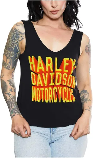 Harley-Davidson Women's Embellished Retro V-Neck Sleeveless Tank Top - Black
