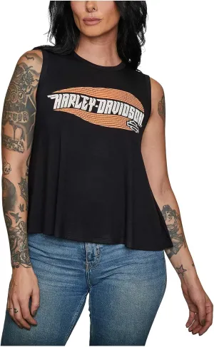 Harley-Davidson Women's Glider Embellished Scoop Neck Sleeveless Tank Top, Black