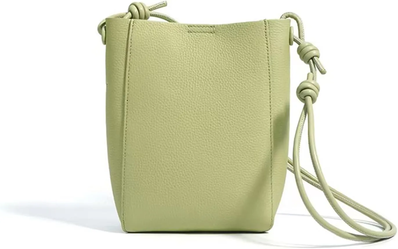 Head layer cowhide bag for women,lightweight and simple tote,bucket crossbody bag, adjustable drawstring shoulder Bag.