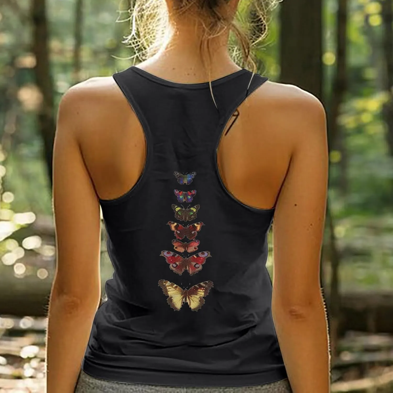HGps8w Racerback Tank Tops for Women Back Butterfly Printed Loose Fit Sleeveless Summer Chic Yoga Workout Camisole Shirts