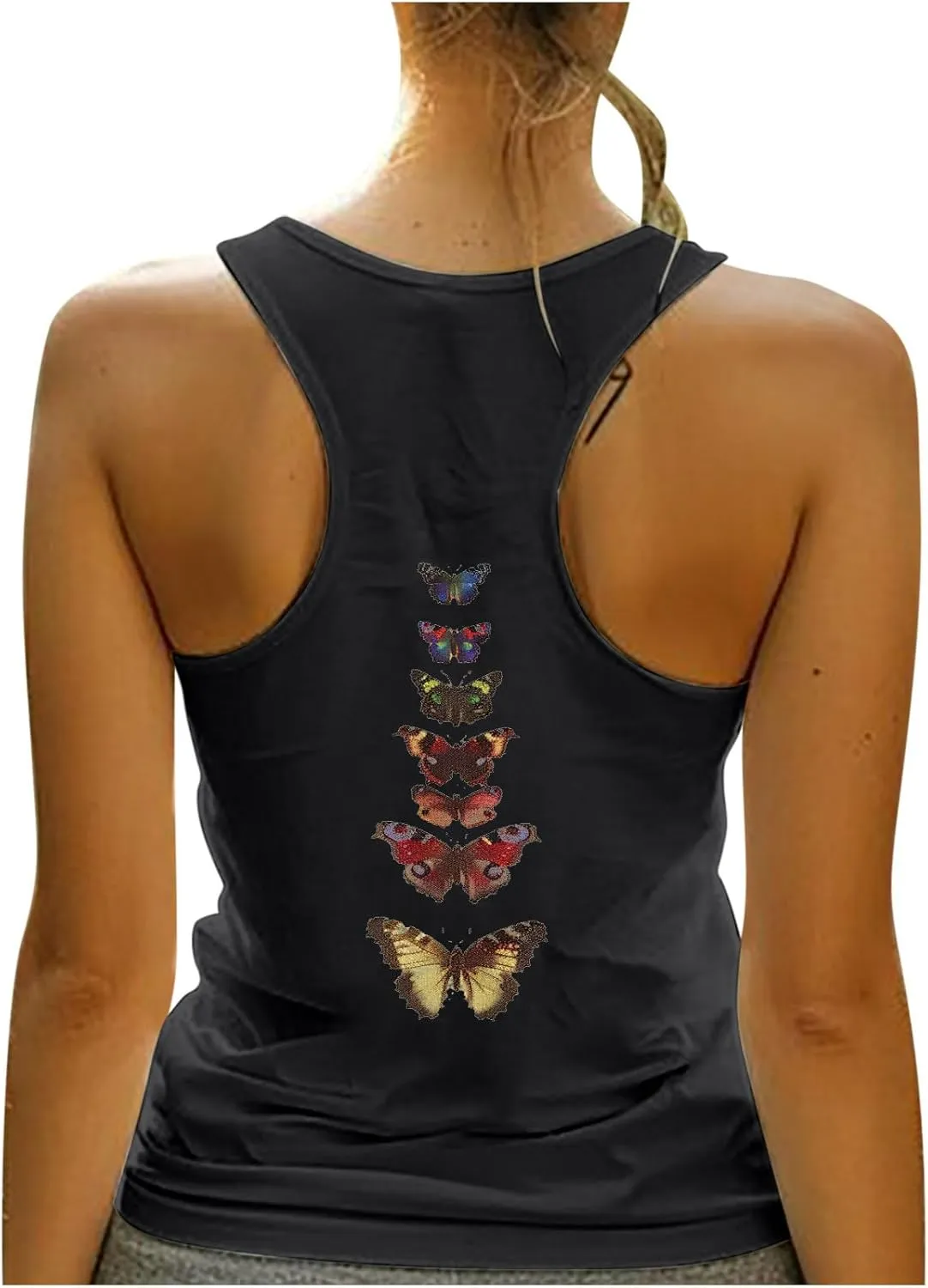 HGps8w Racerback Tank Tops for Women Back Butterfly Printed Loose Fit Sleeveless Summer Chic Yoga Workout Camisole Shirts