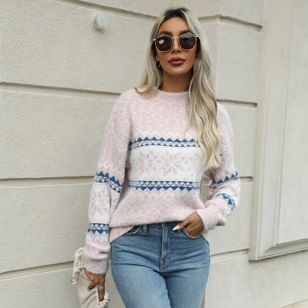 High Neck Snowflake Kintted Sweater Pullover