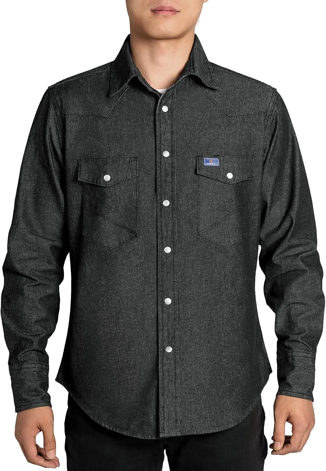 HISEA Men's Denim Shirt Long Sleeve Work Shirt Mens Regular Fit Button Down Shirts Cotton Work Shirts Washed Finish