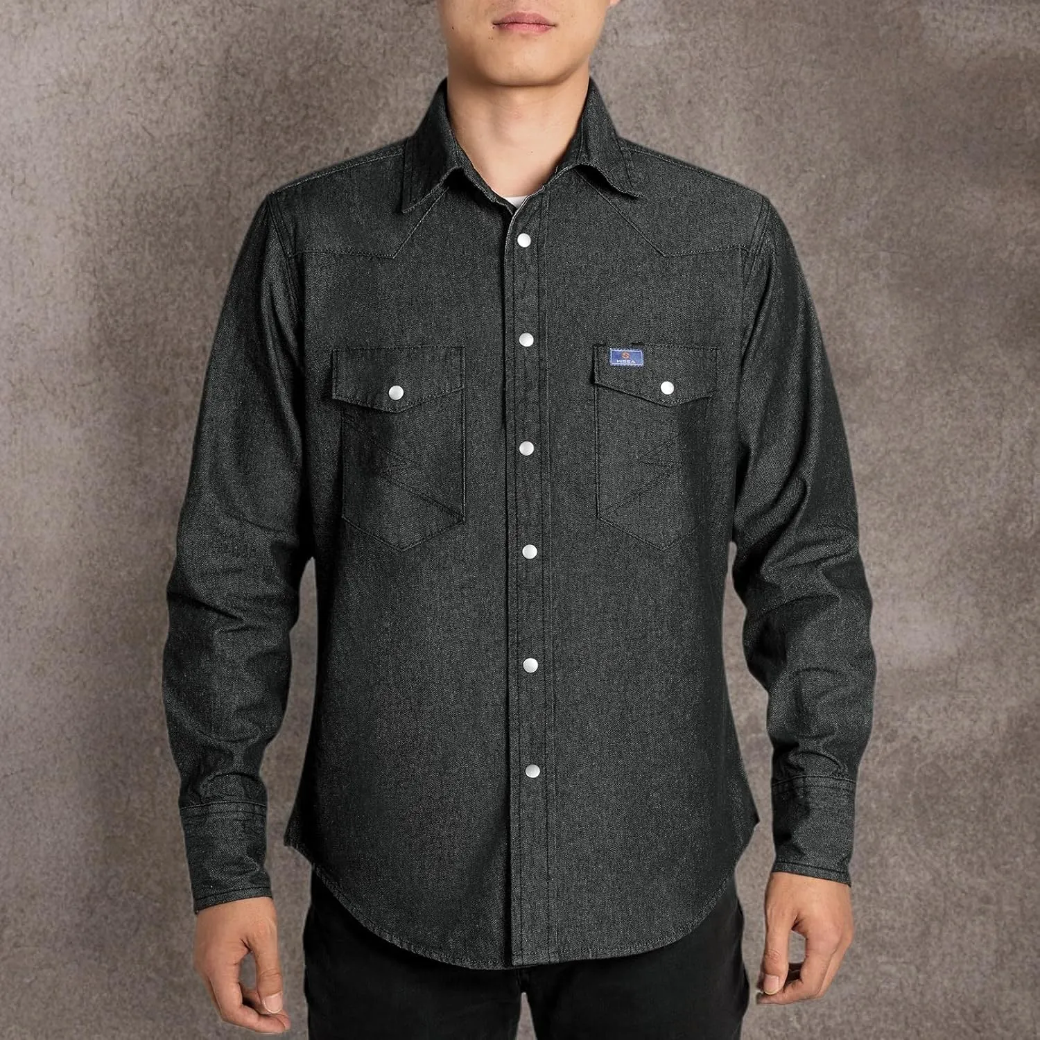 HISEA Men's Denim Shirt Long Sleeve Work Shirt Mens Regular Fit Button Down Shirts Cotton Work Shirts Washed Finish