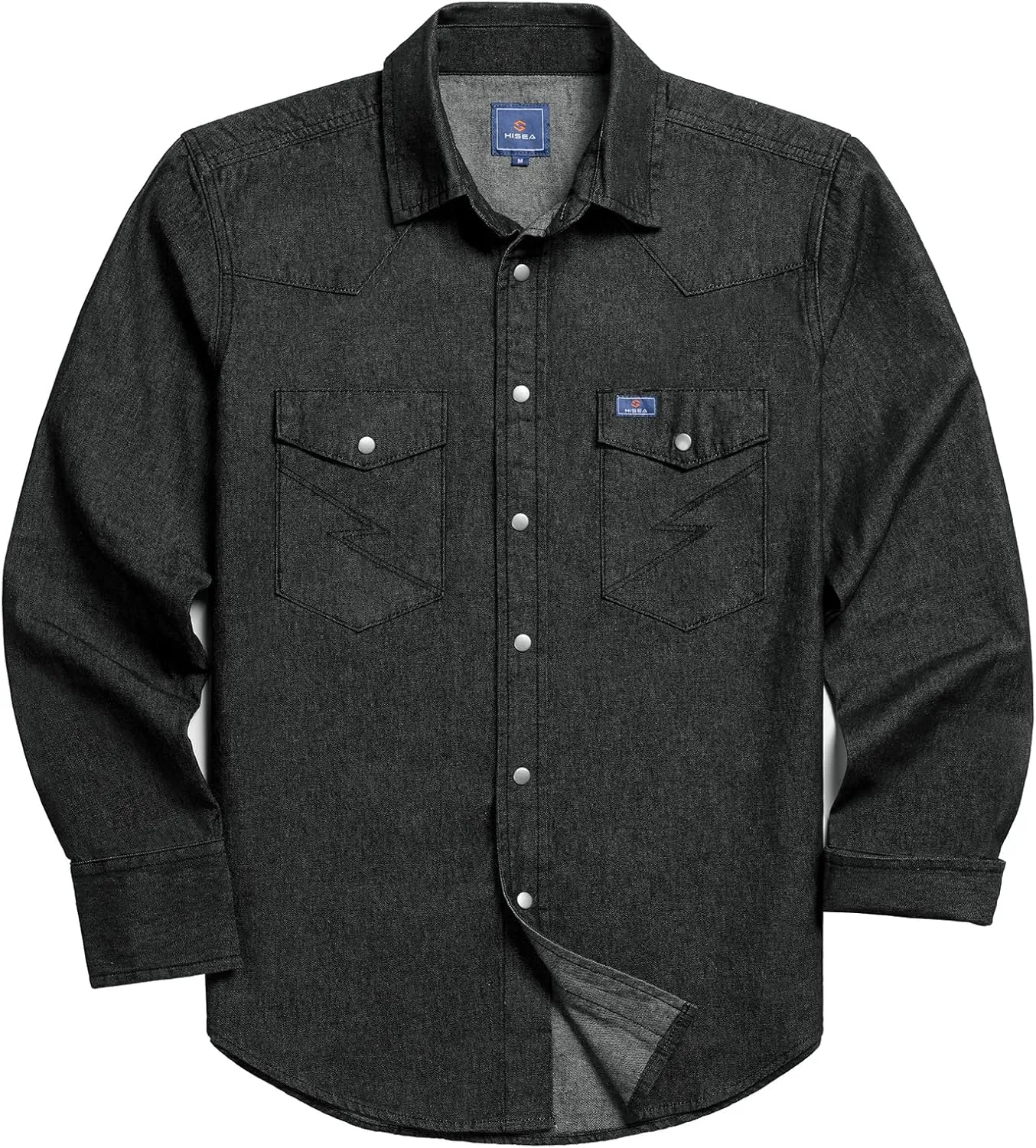 HISEA Men's Denim Shirt Long Sleeve Work Shirt Mens Regular Fit Button Down Shirts Cotton Work Shirts Washed Finish