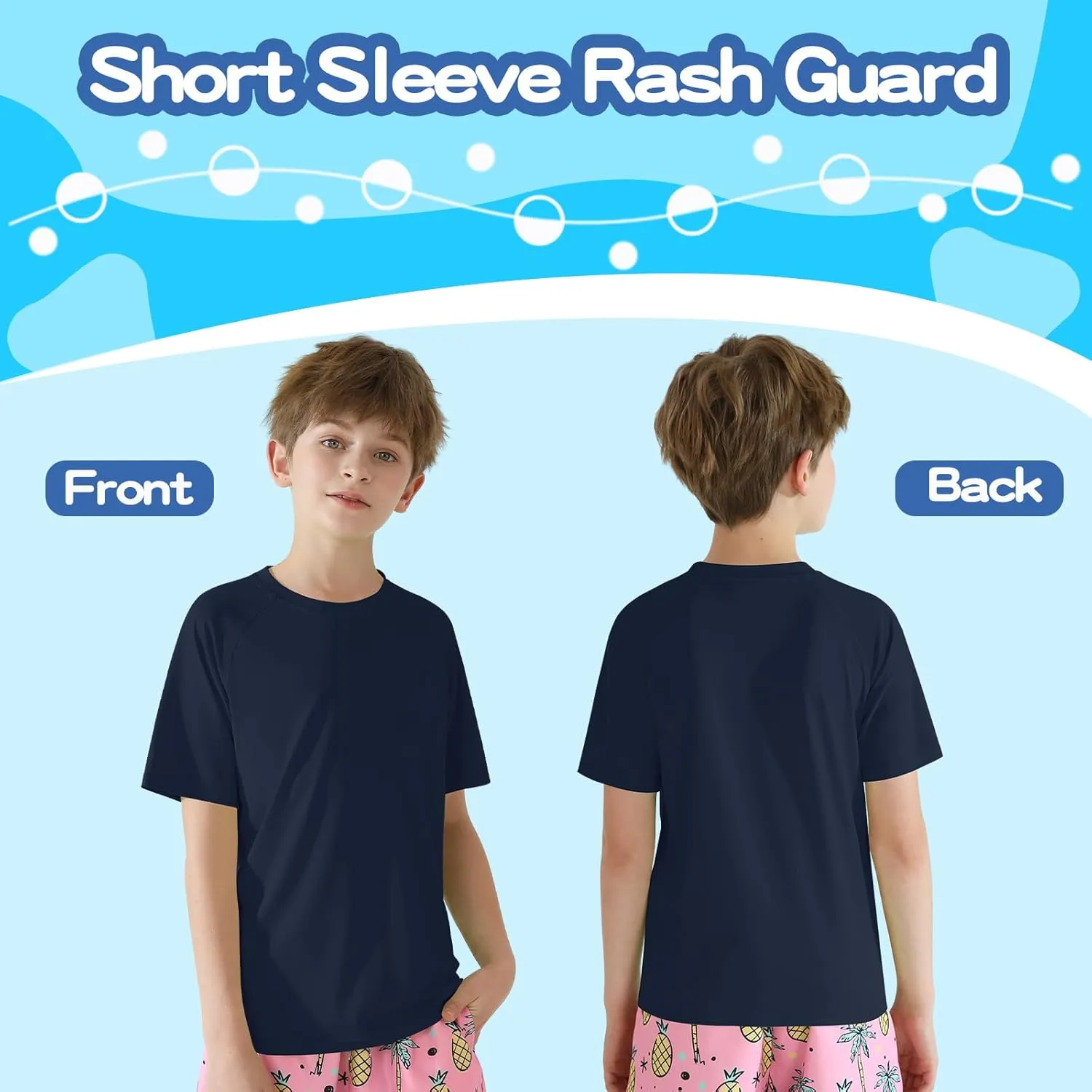 Hotfiary Boys Short Sleeve Rash Guard UPF50  Swim Shirt Quick Dry Water Sun Neon Athletic Shirts for Girls Kids Youth 5-14 Y