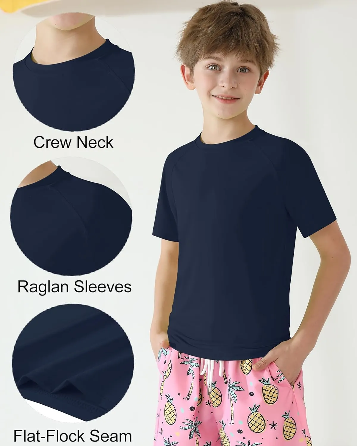 Hotfiary Boys Short Sleeve Rash Guard UPF50  Swim Shirt Quick Dry Water Sun Neon Athletic Shirts for Girls Kids Youth 5-14 Y