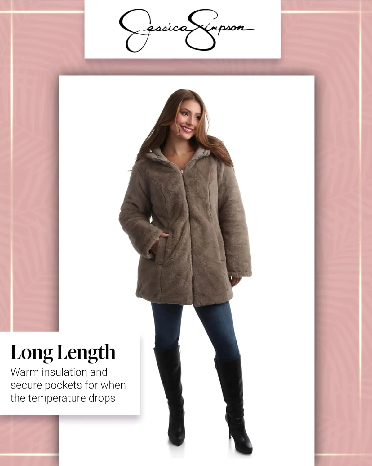 Jessica Simpson Women's Puffer Jacket - Cozy Lux Faux Fur Reversible Jackets for Women - Zip Up Hooded Winter Jacket (S-XL)