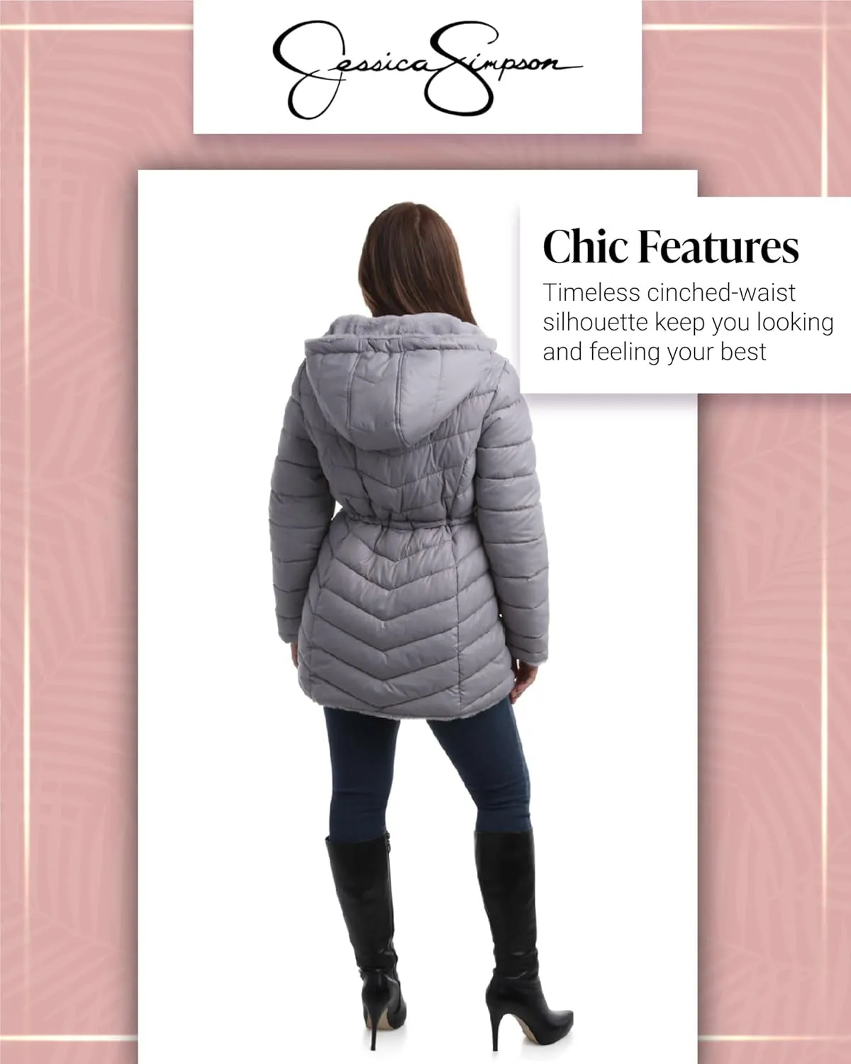 Jessica Simpson Women's Puffer Jacket - Cozy Lux Faux Fur Reversible Jackets for Women - Zip Up Hooded Winter Jacket (S-XL)