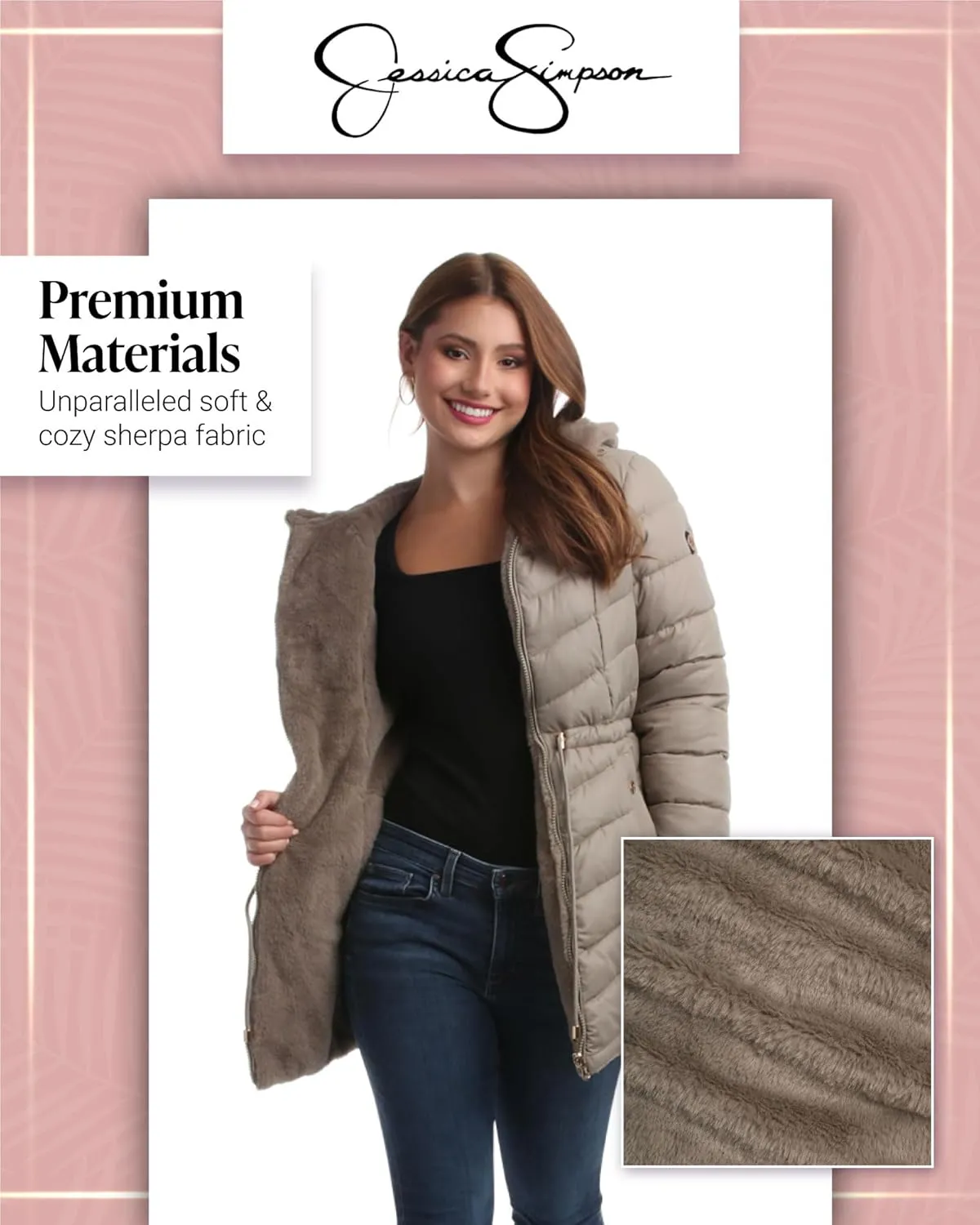 Jessica Simpson Women's Puffer Jacket - Cozy Lux Faux Fur Reversible Jackets for Women - Zip Up Hooded Winter Jacket (S-XL)